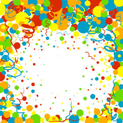 colorful confetti background with circles and spirals
