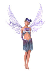 3D Rendering Purple Fairy on White