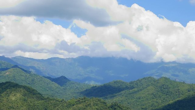 Panning shot of mountain with blue sky at Khao Kho, Phetchabun, Thailand