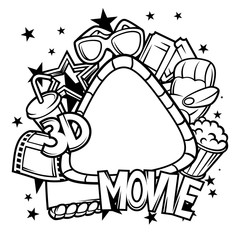 Cinema and 3d movie frame in cartoon style