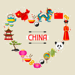 China background design. Chinese symbols and objects