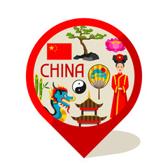 China marker design. Chinese symbols and objects