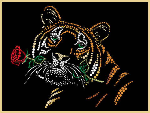 Tiger with a rose in teeth