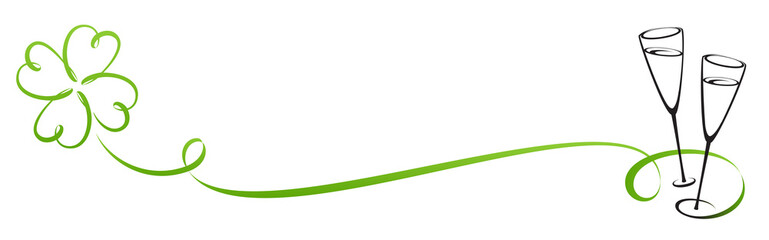 Geschwungenes Kleeblatt vierblättrig mit Sektgläser - Ornament Kalligrafie
