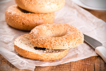 Sesame bagels. 