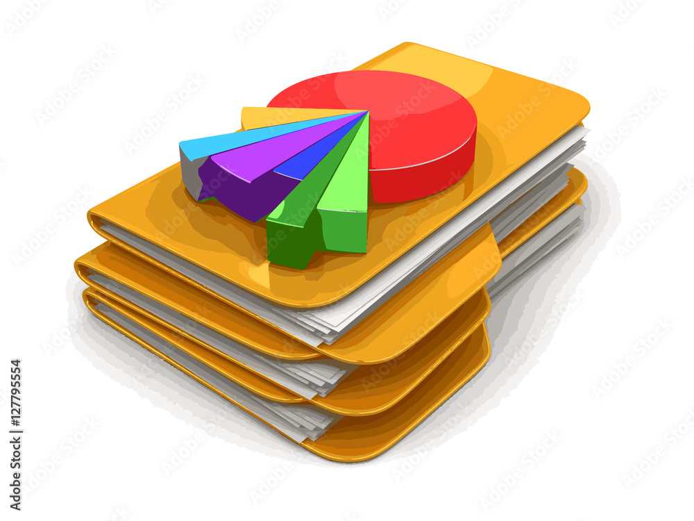 Poster folders and files with pie chart. image with clipping path