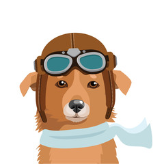 Cute Dog Pilot Isolated In White Background Vector Illustration. Shepherd Dog In Retro Pilot Hat. Dog Traveler. Pilot Helmet Kids. Fighter Pilot Helmet.