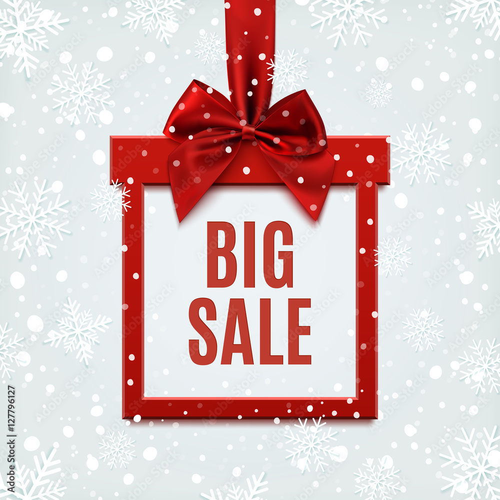 Sticker big sale, square banner in form of gift.