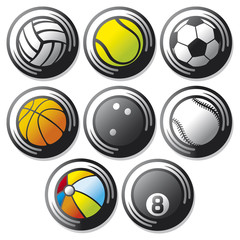 sport ball icons (tennis, american football, soccer, volleyball, basketball, baseball, bowling)