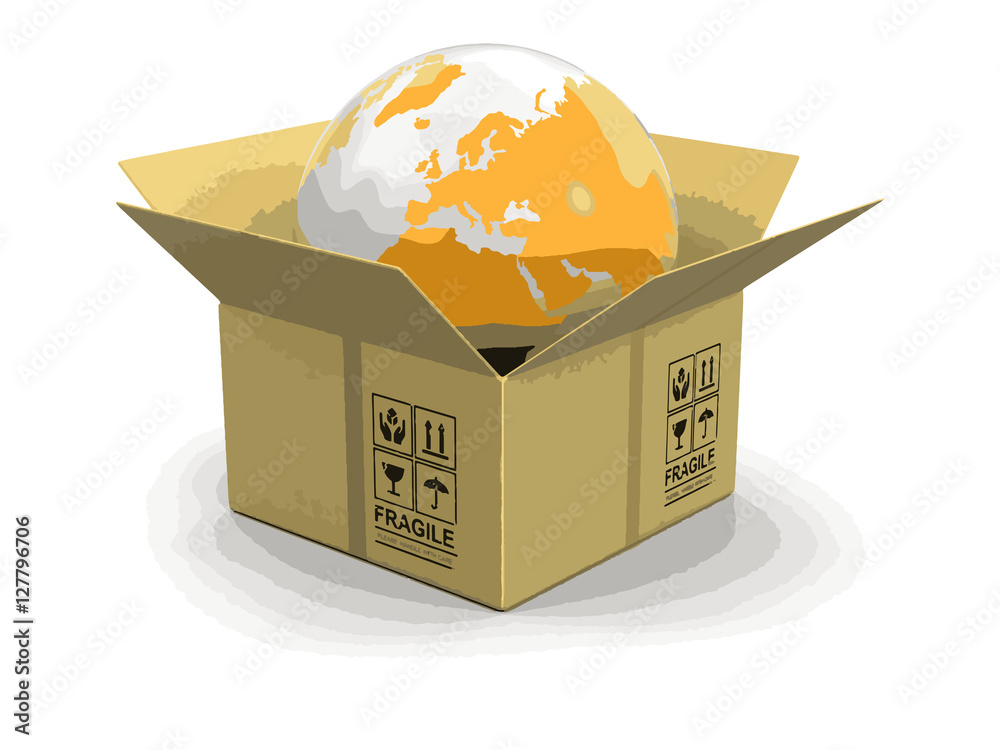 Poster open package with globe. image with clipping path