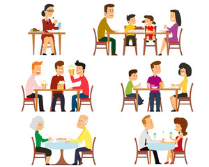 Naklejka premium Different people eat food at the table.