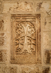 Fototapeta na wymiar The Khachkar - armenian cross-stone, Cathedral of Saint James in Jerusalem, Israel