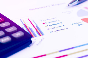 Fototapeta premium Business customer concept, Pen is on summary report and calculat