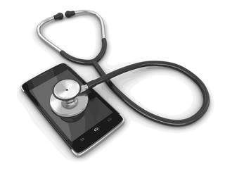 Fototapeta na wymiar Touchscreen smartphone and stethoscope. Image with clipping path. 