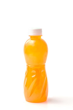 Bottles of orange juice isolated on white background