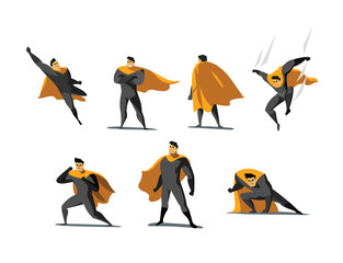 Vector illustration set of Superhero actions, different poses.