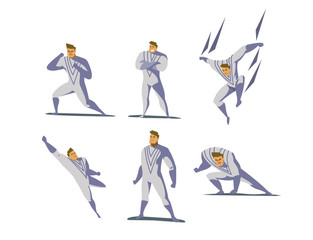 Fototapeta na wymiar Vector illustration set of Superhero actions, different poses.
