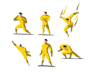 Vector illustration set of Superhero actions, different poses.