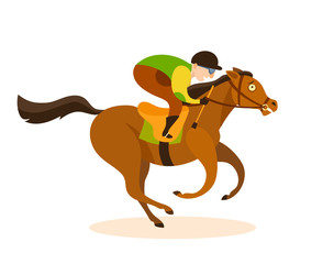 Vector cartun caricature jockey with pop eyed running horse