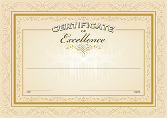Vintage style certificate of excellence template