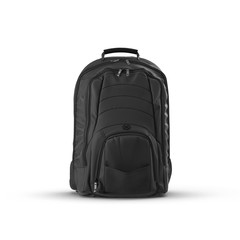 Black school backpack isolated on white.Sport travel rucksack closeup. 3D illustration