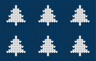 Knitted seamless dark blue Christmas pattern with Christmas trees, seamless pattern