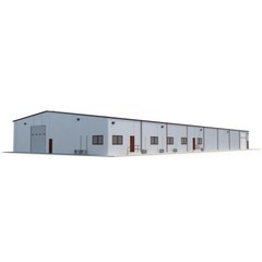 Office and Storage Warehouse Building on white. 3D illustration