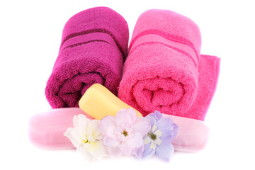Towels, flowers and soaps