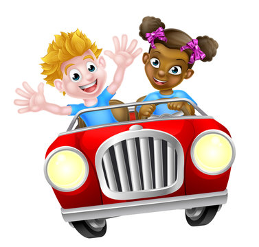 Cartoon Characters Driving Car