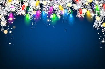 Blue background with Christmas garland.