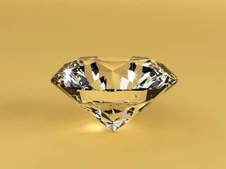 Diamond isolated on gold background, 3d illustration. 