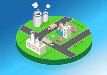 industrial buildings factories and boilers in perspective