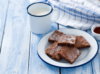  Chocolate Brownie on wooden surface