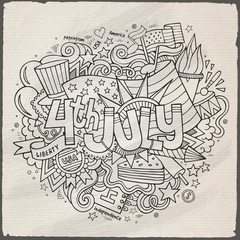4th July Independence Day hand lettering and doodles elements