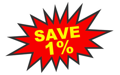 Discount 1 percent off. 3D illustration on white background.
