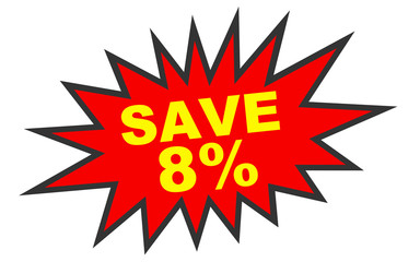 Discount 8 percent off. 3D illustration on white background.