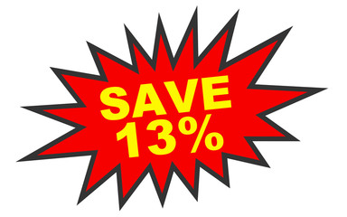 Discount 13 percent off. 3D illustration on white background.