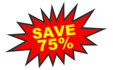Discount 75 percent off. 3D illustration on white background.