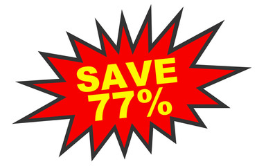 Discount 77 percent off. 3D illustration on white background.