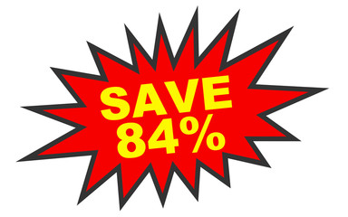Discount 84 percent off. 3D illustration on white background.