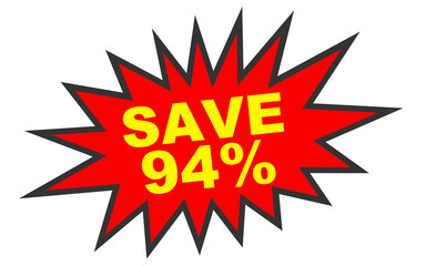 Discount 94 percent off. 3D illustration on white background.