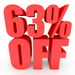 Discount 63 percent off. 3D illustration on white background.