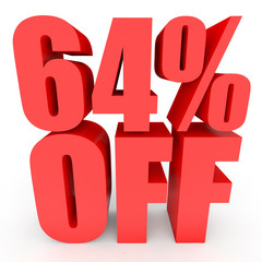 Discount 64 percent off. 3D illustration on white background.