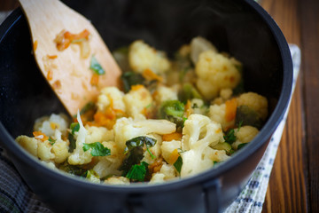 cauliflower with fried Brussels sprouts