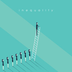 Business inequality concept vector background. Man standing on a ladder and women behind him.