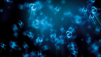 Abstract colorful defocused cells. Abstract microscopic forms on a dark background. Scientific illustration. Luminous