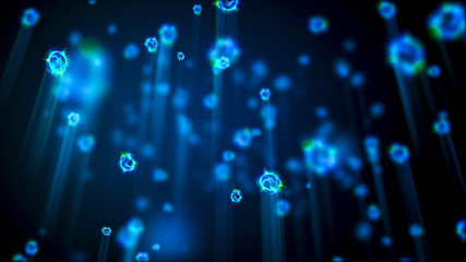 Abstract colorful defocused cells. Abstract microscopic forms on a dark background. Scientific illustration. Luminous