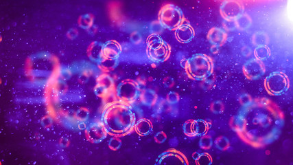 Abstract colorful defocused cells. Abstract microscopic forms on a dark background. Scientific illustration. Luminous