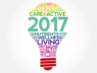 2017 health goals bulb word cloud, health concept background