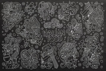 Chalkboard vector cartoon set of italian food objects